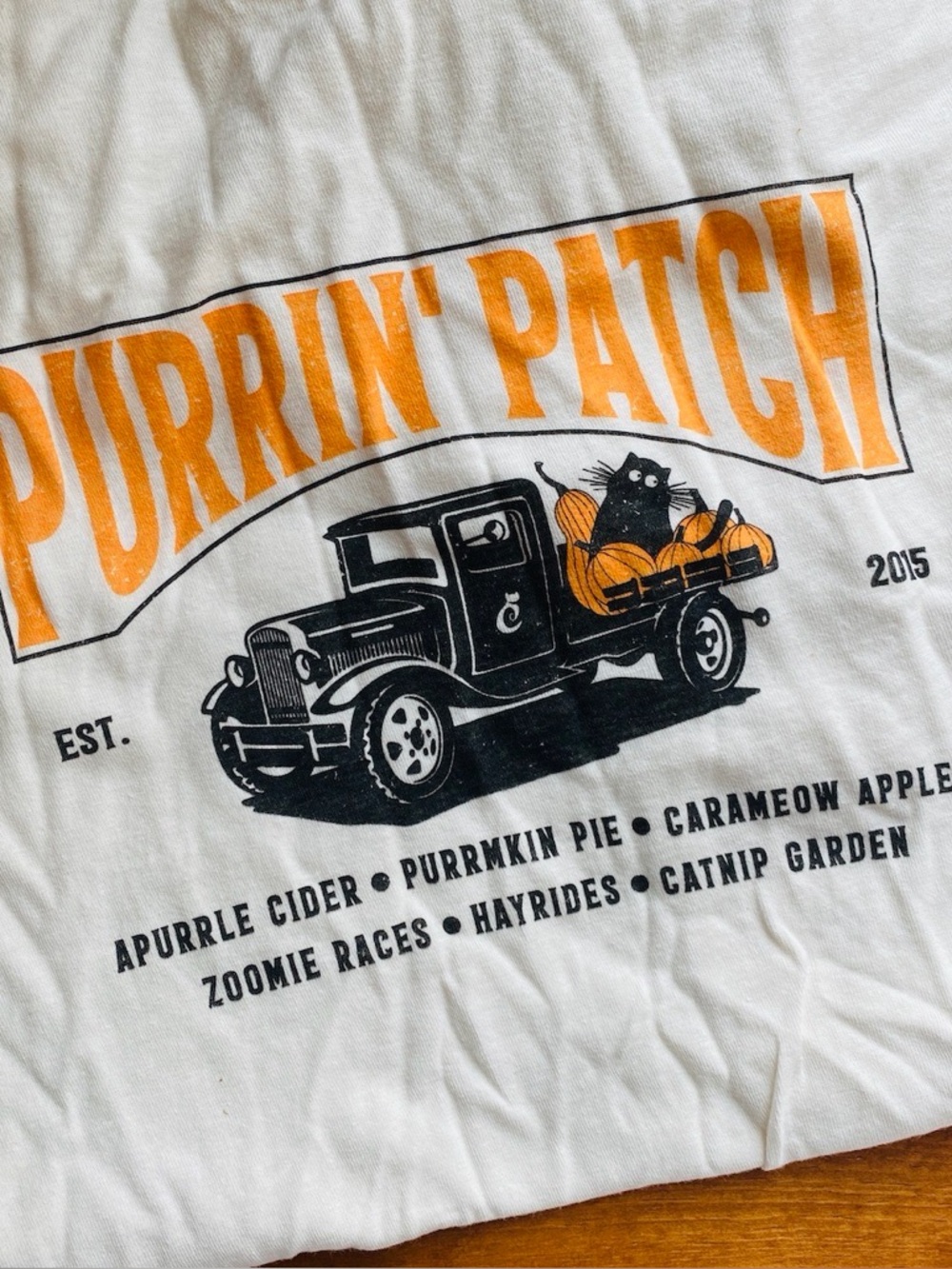 Cat Lady Box Tan & Orange PURRIN' PATCH Tee - Size Medium